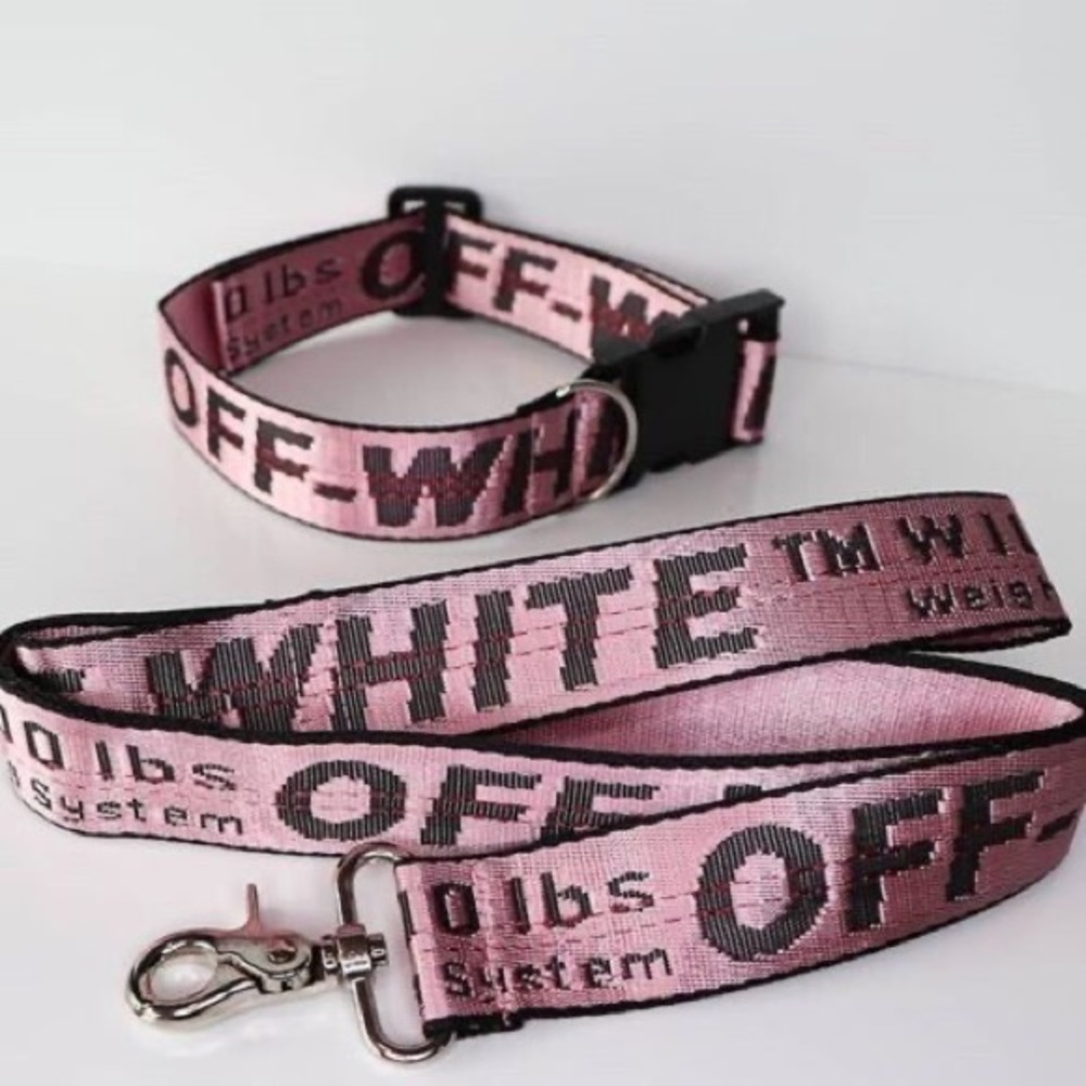 SOLD New! Off-White SMALL pink dog collar & leash, adjustable